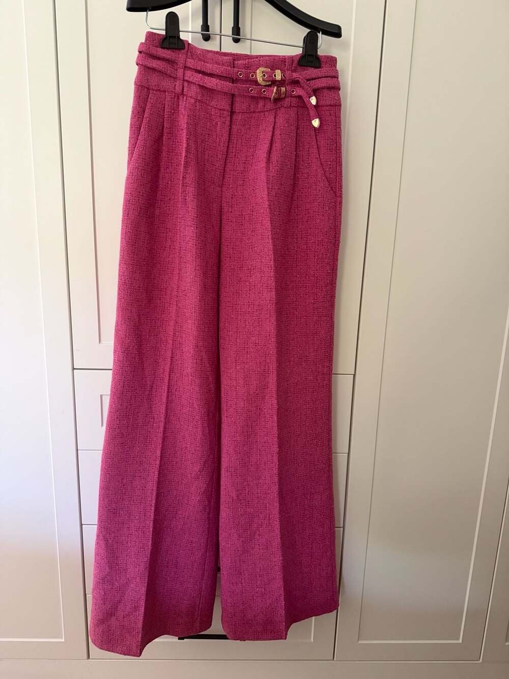 Amanda Uprichard Blythe Wide Leg Tweed Pants in Fuchsia